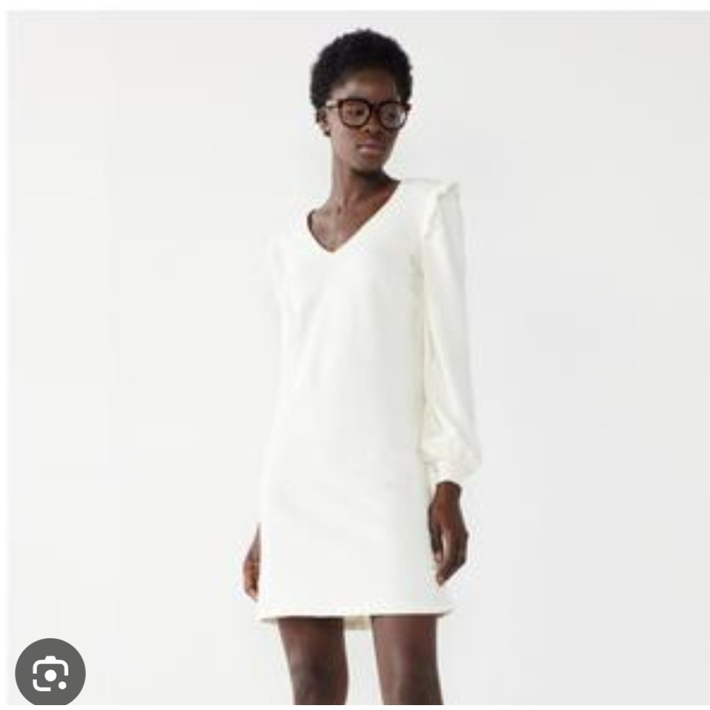 Nine West Cream V-Neck Ruffle Shoulder Long Sleeve Mini‎ Dress XS Cotton Blend